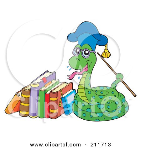 Royalty-Free (RF) Clipart Illustration of a Snake Professor By A Stack Of Books by visekart