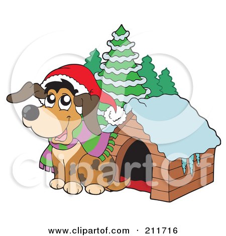 Royalty-Free (RF) Clipart Illustration of a Cute Christmas Dog Sitting By His House by visekart
