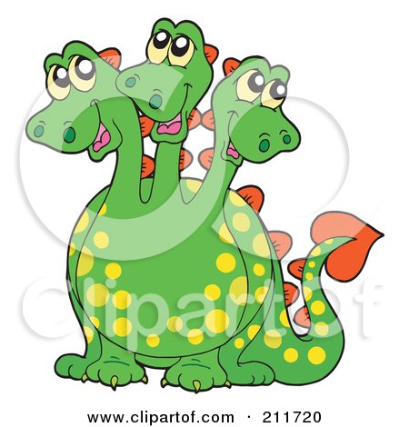 Royalty-Free (RF) Clipart Illustration of a Three Headed Dragon Yellow Spots by visekart