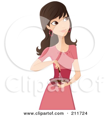 Royalty-Free (RF) Clipart Illustration of a Pretty Brunette Woman Mixing Ingredients In A Bowl by Melisende Vector