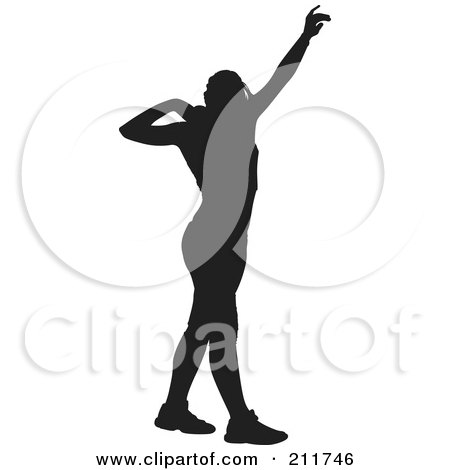 Royalty-Free (RF) Clipart Illustration of a Black Silhouetted Shotput Female Holding A Ball At Her Shoulder by Paulo Resende