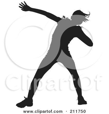 Royalty-Free (RF) Clipart Illustration of a Black Silhouetted Shotput Female In Profile, Preparing To Throw A Ball by Paulo Resende