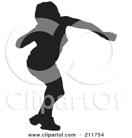 Royalty-Free (RF) Clipart Illustration of a Black Silhouetted Shotput Female Bending To Throw A Ball by Paulo Resende