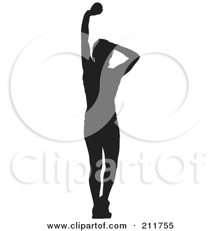 Royalty-Free (RF) Clipart Illustration of a Black Silhouetted Shotput Female Holding Up A Ball by Paulo Resende