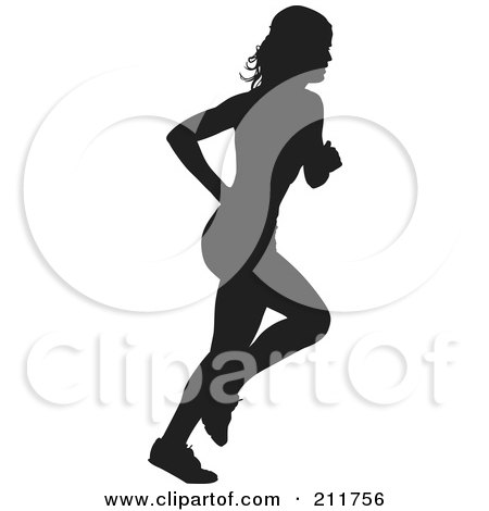 Royalty-Free (RF) Clipart Illustration of a Healthy Black Silhouetted Woman Jogging by Paulo Resende