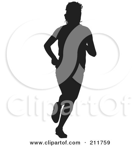 Royalty-Free (RF) Clipart Illustration of a Black Silhouetted Track Athlete Man Running by Paulo Resende