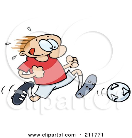 Royalty-Free (RF) Clipart Illustration of a Toon Guy Sweating And Running After A Soccer Ball by gnurf