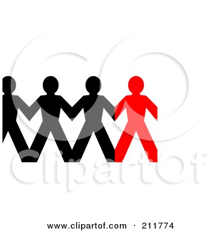 Royalty-Free (RF) Clipart Illustration of a Row Of Connected Black And Red Paper People by oboy