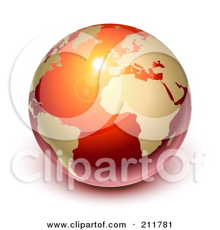 Royalty-Free (RF) Clipart Illustration of a 3d Shiny Red And Gold Globe Featuring Europe by Oligo