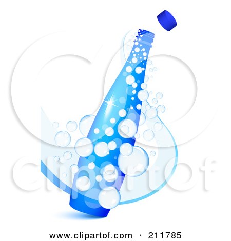 Royalty-Free (RF) Clipart Illustration of a 3d Blue Bottle With Sparkly Fizz Bubbles by Oligo
