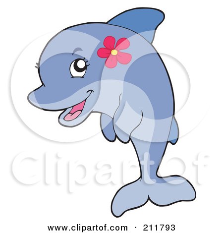 Royalty-Free (RF) Clipart Illustration of a Cute Female Dolphin With A Flower by visekart