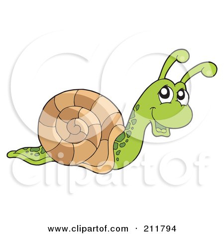 Royalty-Free (RF) Clipart Illustration of a Happy Green And Brown Snail by visekart