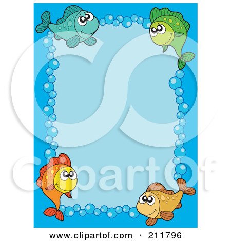 Royalty-Free (RF) Clipart Illustration of a Bubble And Fish Border Around Blue by visekart