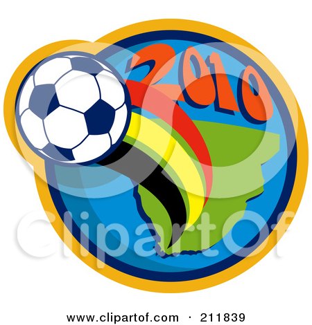 Royalty-Free (RF) Clipart Illustration of a 2010 Soccer World Cup Ball And A Globe by patrimonio