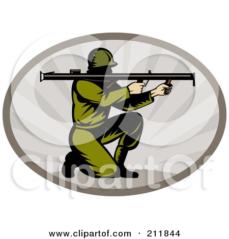Royalty-Free (RF) Clipart Illustration of a Soldier Shooting A Bazooka Logo by patrimonio