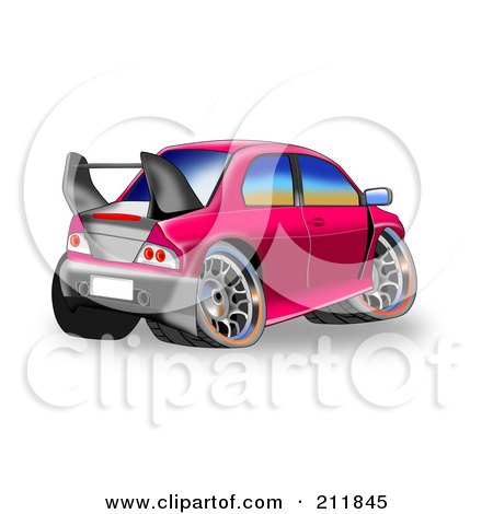 Royalty-Free (RF) Clipart Illustration of a Cute Pink Car With A Spoiler by patrimonio