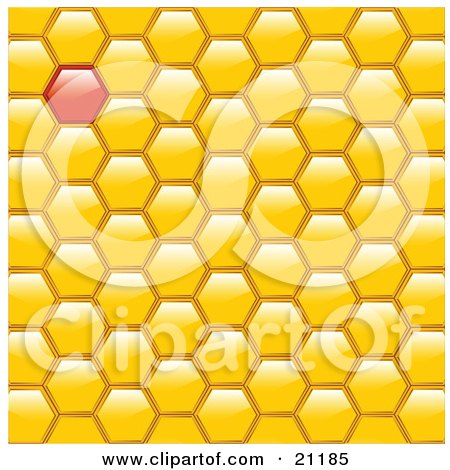 Clipart Illustration of a Yellow Honeycomb Background With One Red Filled Space by elaineitalia