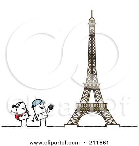 Royalty-Free (RF) Clipart Illustration of a Stick Tourist Couple Admiring The Eiffel Tower by NL shop