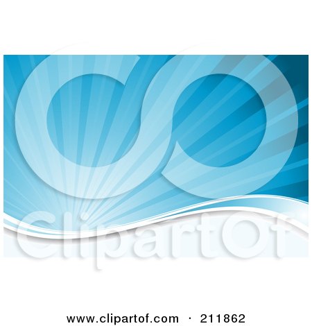 Royalty-Free (RF) Clipart Illustration of a Background Of Shining Blue Rays Over White Waves by KJ Pargeter