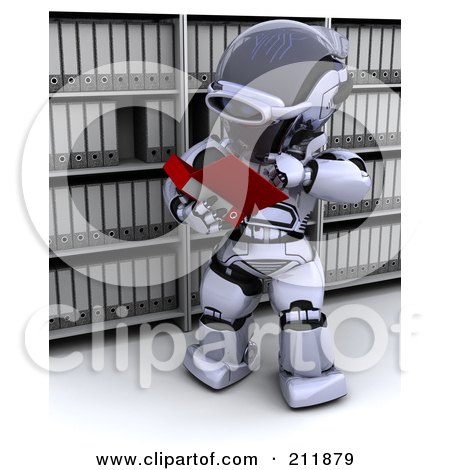 Royalty-Free (RF) Clipart Illustration of a 3d Silver Robot Reading An Archive by KJ Pargeter