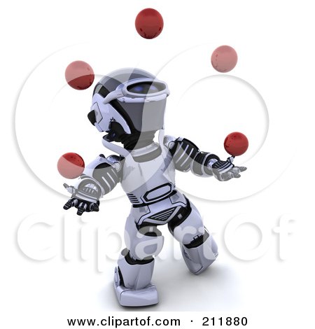 Royalty-Free (RF) Clipart Illustration of a 3d Silver Robot Juggling Red Balls by KJ Pargeter