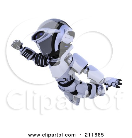Royalty-Free (RF) Clipart Illustration of a 3d Silver Robot Flying by KJ Pargeter