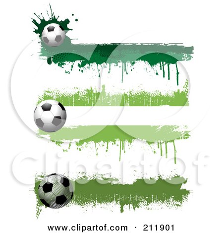 Digital Collage Of Three Grungy Green Soccer Ball Website Header Designs Posters, Art Prints
