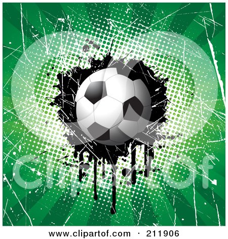 Soccer Ball On A Grungy Halftone, Scratched And Dripping Background Posters, Art Prints