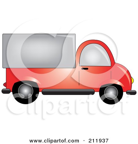 Royalty-Free (RF) Clipart Illustration of a Red Delivery Truck In Profile by Pams Clipart