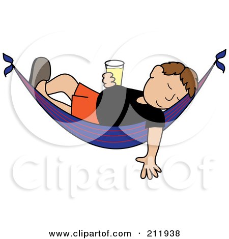 Royalty-Free (RF) Clipart Illustration of a Relaxed Brunette Caucasian Man With A Beer, Sleeping In A Hammock by Pams Clipart