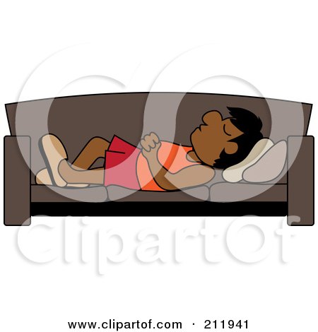 Royalty-Free (RF) Clipart Illustration of a Relaxed Indian Dad Napping On A Couch by Pams Clipart