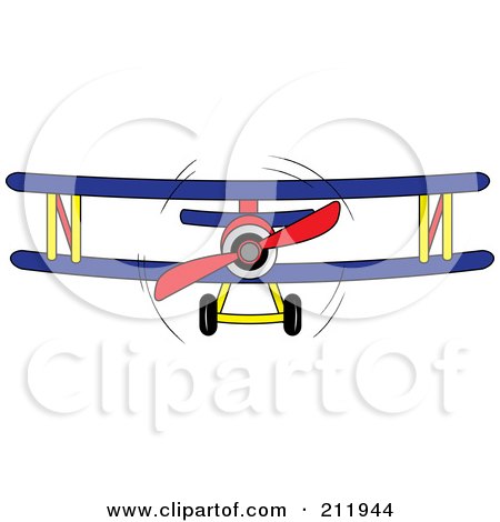 Royalty-Free (RF) Clipart Illustration of a Blue, Red And Yellow Biplane In Flight by Pams Clipart