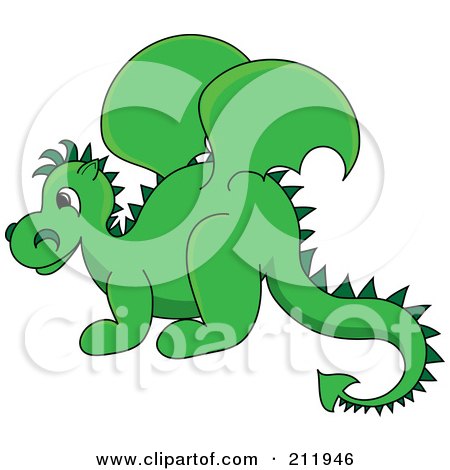 Royalty-Free (RF) Clipart Illustration of a Cute Green Baby Dragon In Profile by Pams Clipart