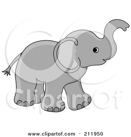 Royalty-Free (RF) Clipart Illustration of a Cute Gray Baby Elephant Holding His Trunk Up by Pams Clipart