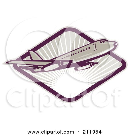 Royalty-Free (RF) Clipart Illustration of a Commercial Plane Logo by patrimonio
