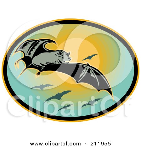 Royalty-Free (RF) Clipart Illustration of a Flying Bat Logo by patrimonio