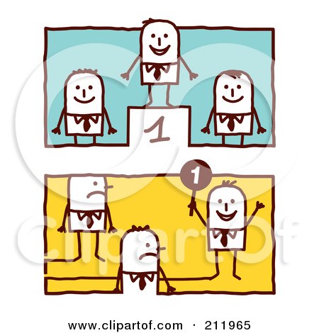 Royalty-Free (RF) Clipart Illustration of a Digital Collage Of Stick Business Men On Podiums by NL shop
