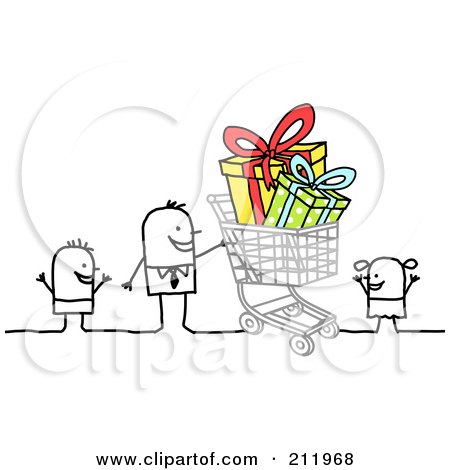 Royalty-Free (RF) Clipart Illustration of a Stick Man Shopping With His Kids by NL shop