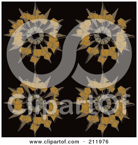 Royalty-Free (RF) Clipart Illustration of a Seamless Repeat Background Of Yellow Floral Bursts On Black by chrisroll