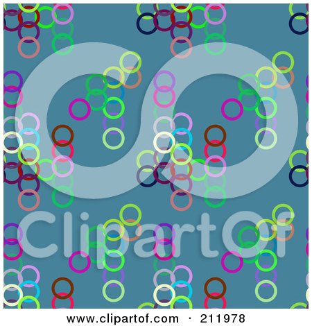 Royalty-Free (RF) Clipart Illustration of a Seamless Repeat Background Of Colorful Circles On Blue by chrisroll
