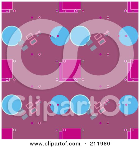 Royalty-Free (RF) Clipart Illustration of a Seamless Repeat Background Of Blue And Pink Circle And Squares by chrisroll