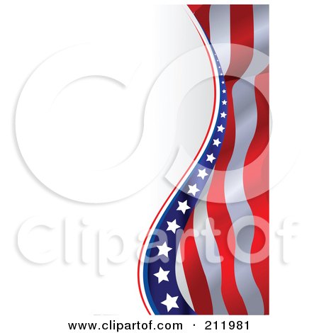 Royalty-Free (RF) Clipart Illustration of a Wave Of American Stars And Stripes Over White And Faint Blue by Pushkin