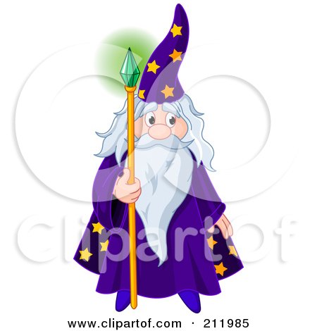 Old Wizard Holding A Glowing Emerald Staff Posters, Art Prints by ...