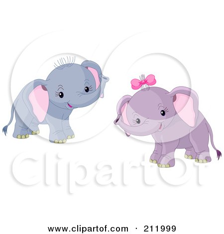 Royalty-Free (RF) Clipart Illustration of Two Adorable Baby Boy And Girl Elephants by Pushkin