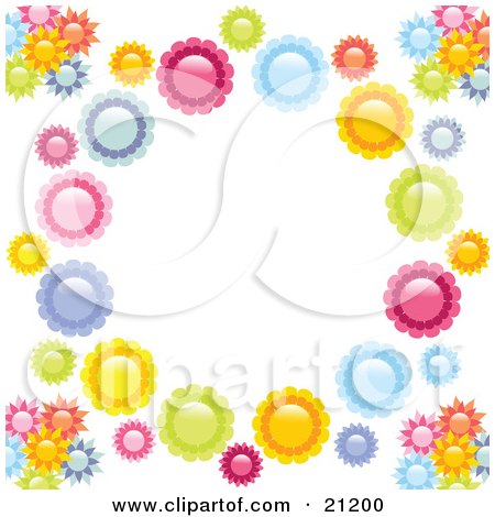 Clipart Illustration of Pink, Blue, Orange, Yellow And Green Flowers Creating A Circle Over A White Background by elaineitalia