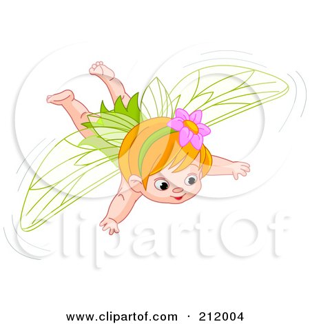 Royalty-Free (RF) Clipart Illustration of a Flying Red Haired Fairy Girl by Pushkin