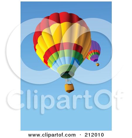 Royalty-Free (RF) Clipart Illustration of a Lower View Of Two Hot Air Balloons In A Clear Blue Sky by Pushkin