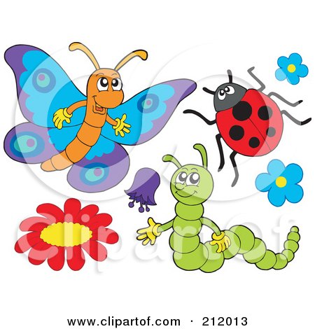 Royalty-Free (RF) Clipart Illustration of a Digital Collage Of A Ladybug, Caterpillar And Butterfly by visekart