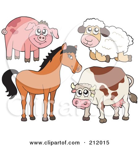 Royalty-Free (RF) Clipart Illustration of a Digital Collage Of A Cute Piggy, Sheep, Horse And Cow by visekart