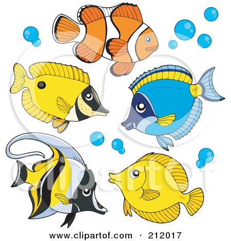 Royalty-Free (RF) Clipart Illustration of a Digital Collage Of Saltwater Fish by visekart